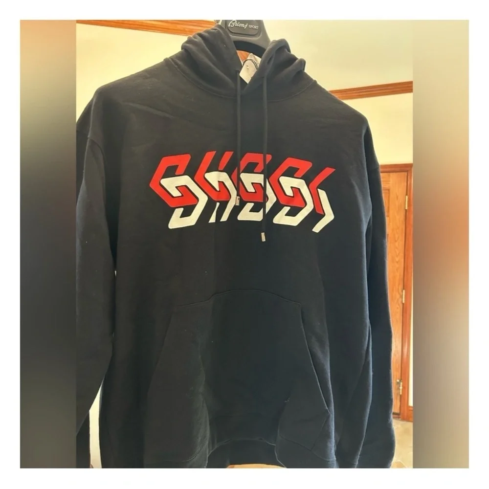 Gucci mirrored print jersey, cotton hoodie size large made in Italy